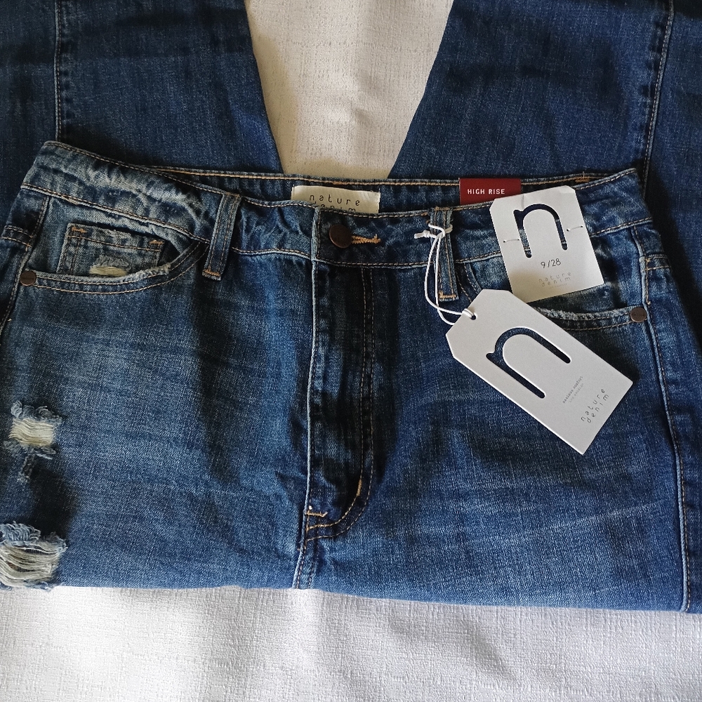 Nature High Rise size 9/28 medium blue jeans distress Capri denim 100% cotton - Picture 8 of 13
